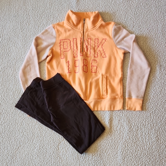 Victoria's Secret Pink Yoga Flare Leg Pull-on Style Pants Quarter Zip Sweatshirt - Picture 1 of 12